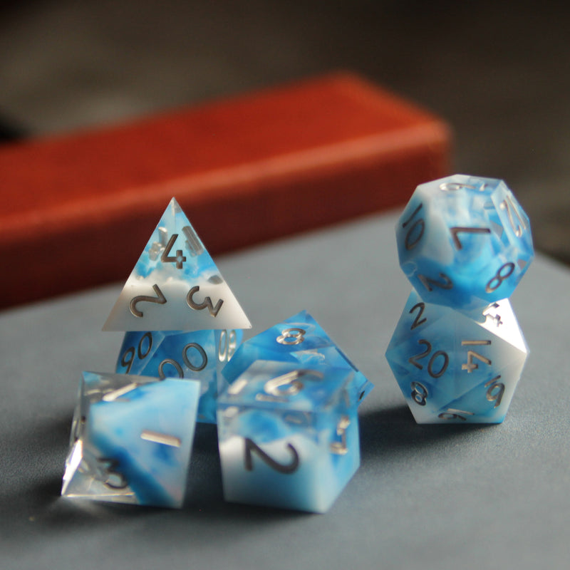 Fluffy Clouds Sharp Edge Resin 7pc Dice Set | Rollacrit