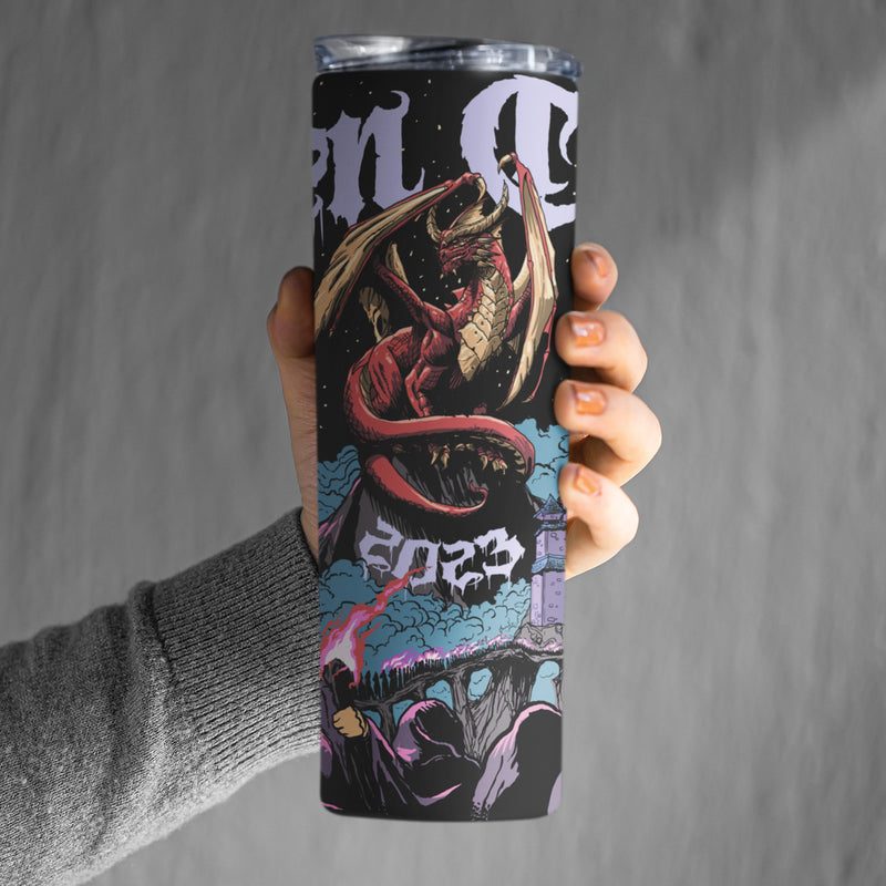 Gen Con 2023 Genevieve 20oz Glow Metal Tumbler | Rollacrit