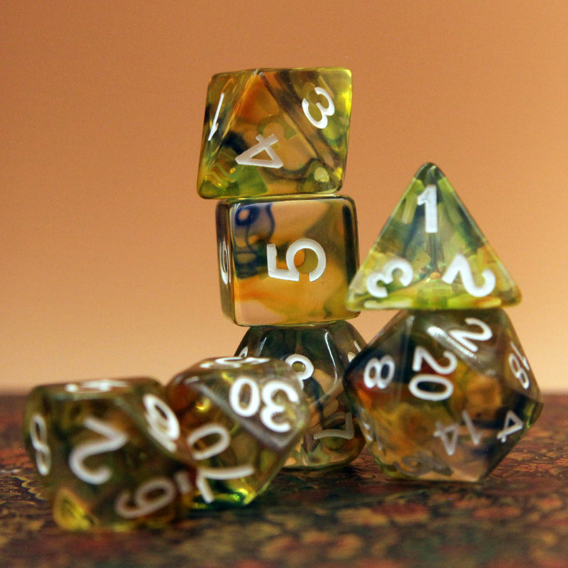 Rainbow Droplets Resin 7pc Dice Set | Rollacrit