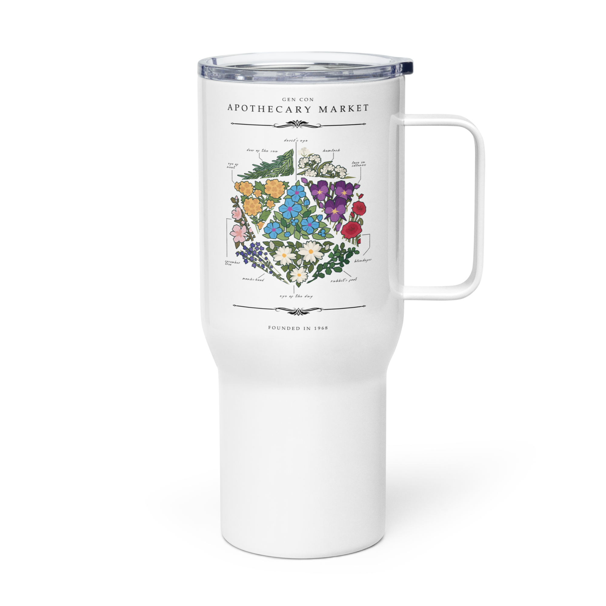 Gen Con Floral d20 Travel Mug | Rollacrit