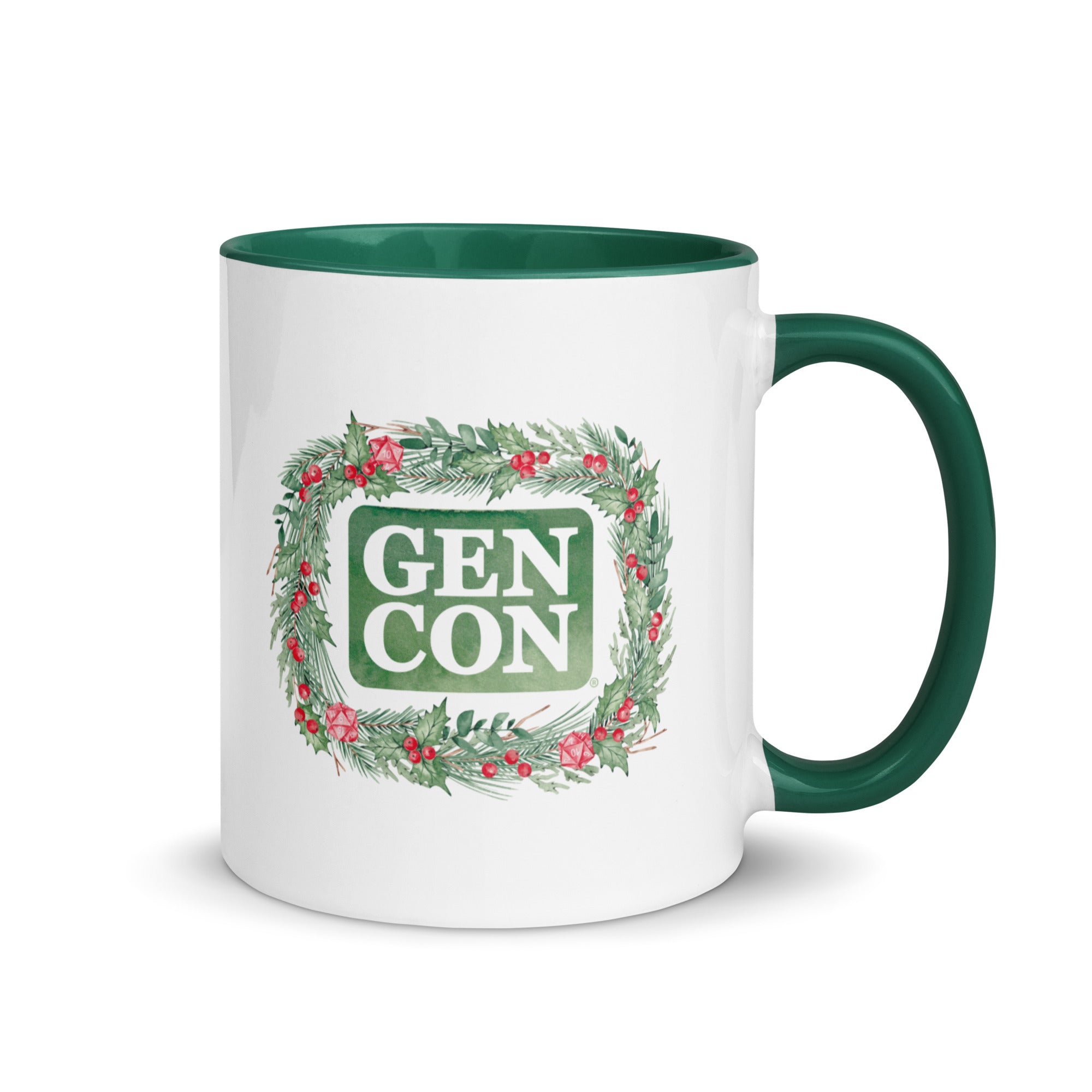 Green Gen Con Holiday Wreath Mug | Rollacrit