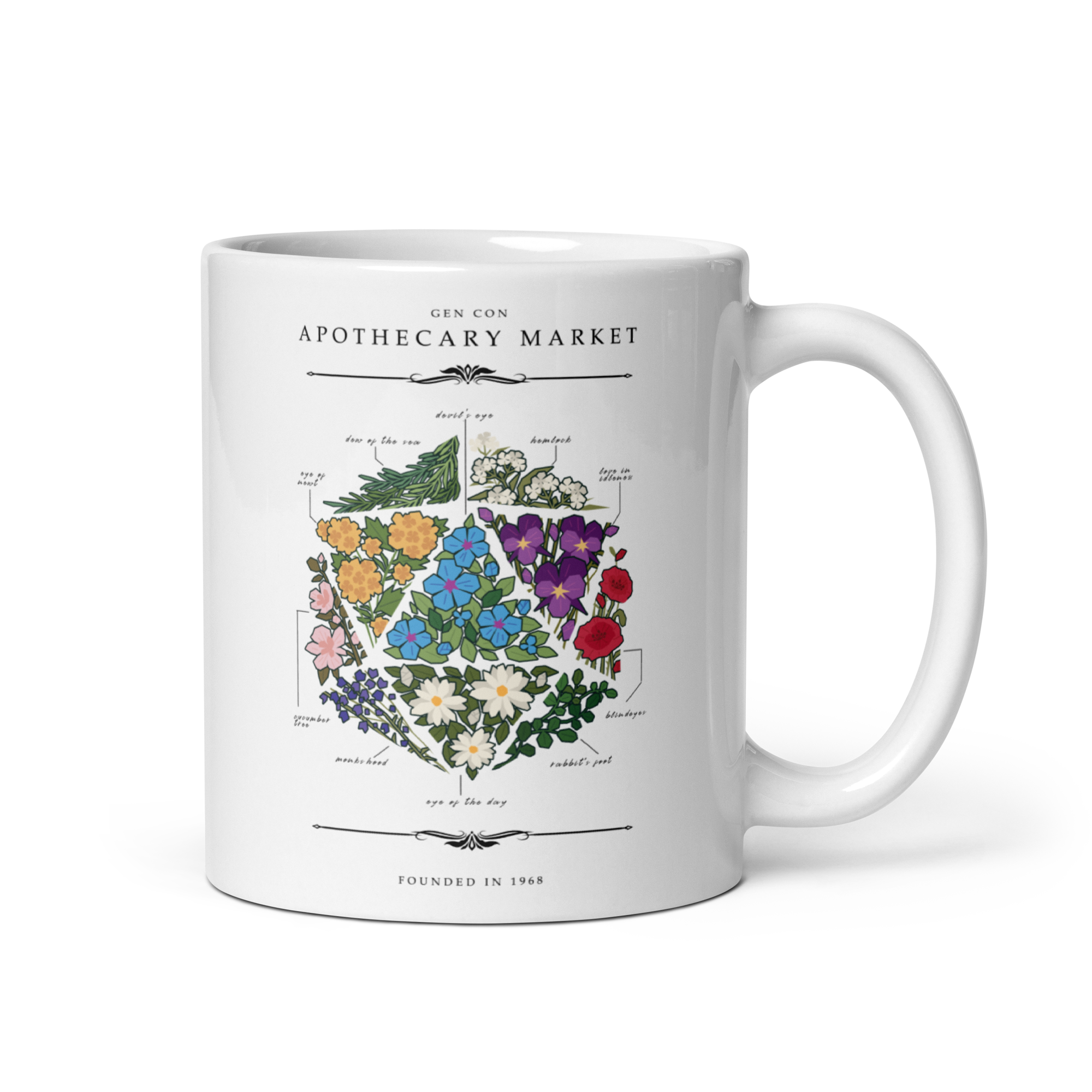 Gen Con Floral d20 Mug | Rollacrit