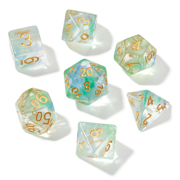 Blue/Green Smoke Swirl Clear Resin 7pc Dice Set | Rollacrit