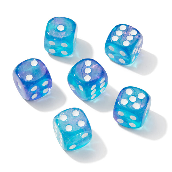 Galactic Blue and Purple Glitter 6pc Pip Dice Set | Rollacrit