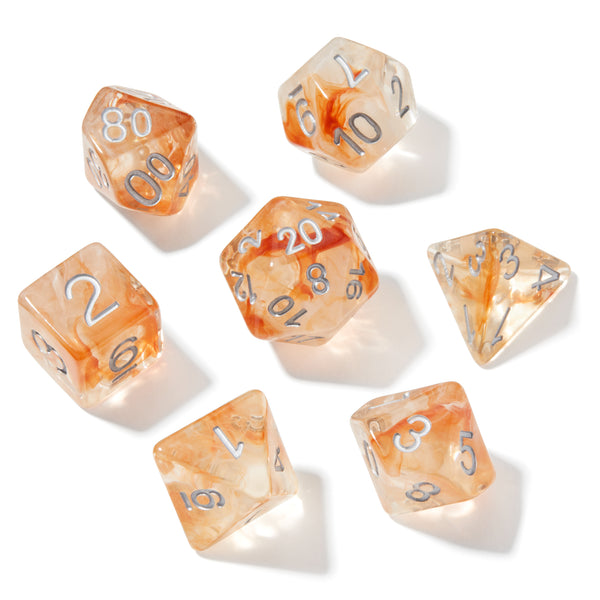 Brown Smoke Swirl Clear Resin 7pc Dice Set