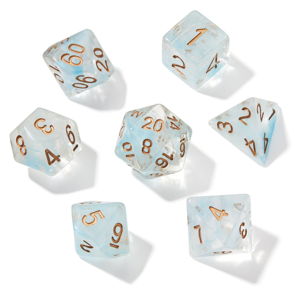 Cyan Smoke Swirl Clear Resin 7pc Dice Set | Rollacrit