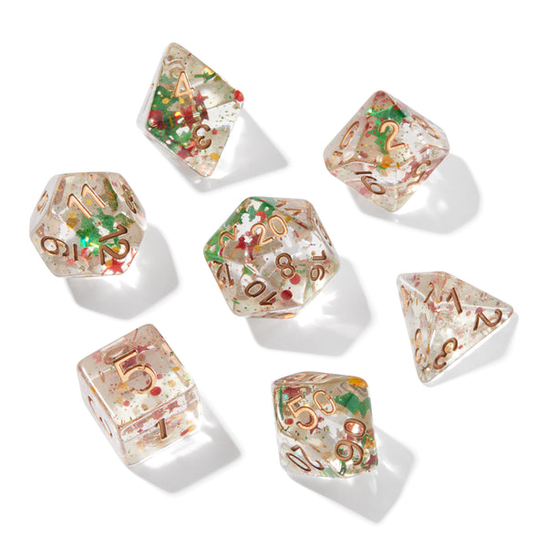 Holiday Cheer Fragment Filled Resin 7pc Dice Set | Rollacrit