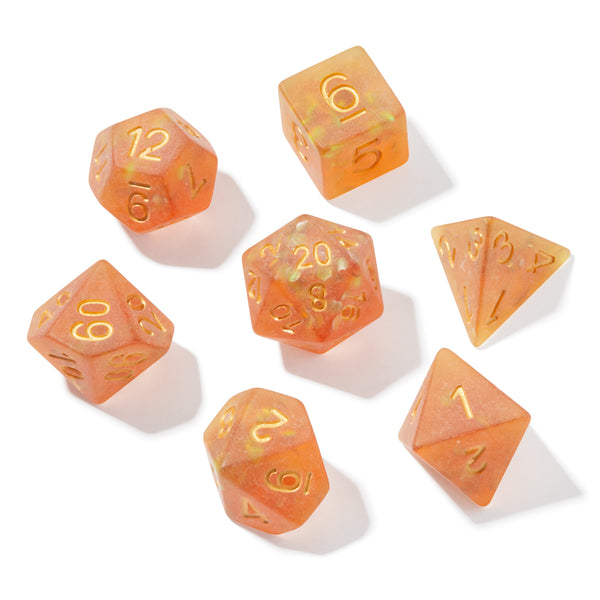 Frosted Mermaid Orange Resin 7pc Dice Set | Rollacrit