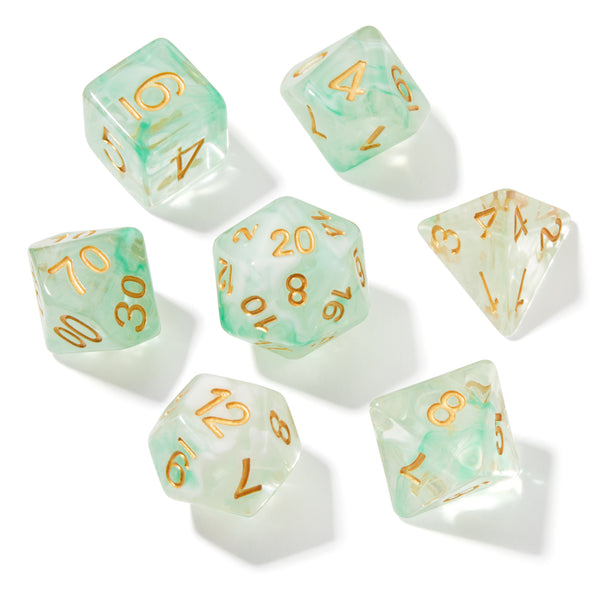 Green Smoke Swirl Clear Resin 7pc Dice Set | Rollacrit