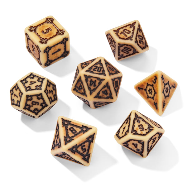 Huge Castle Bone Resin 7pc Dice Set | Rollacrit