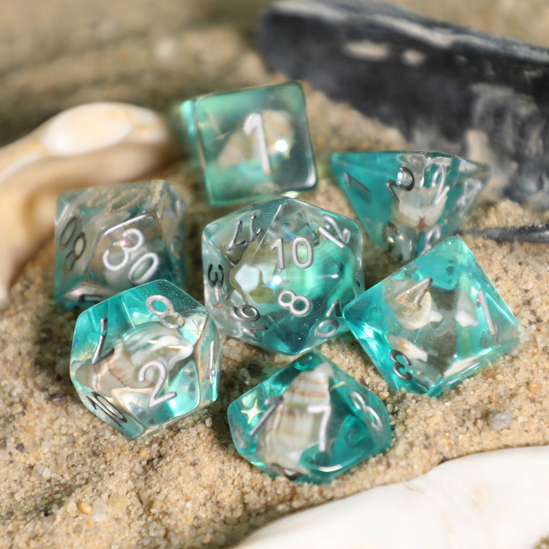 Teal Conch Shell Resin 7pc Dice Set | Rollacrit