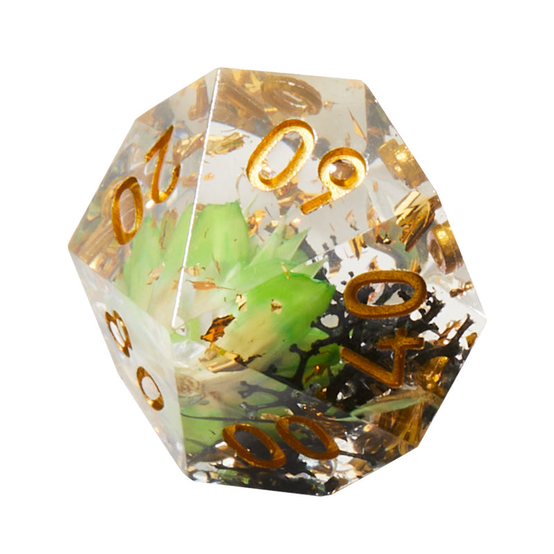 Green & Black Timeless Flower Sharp Edge Resin Dice Set | Rollacrit