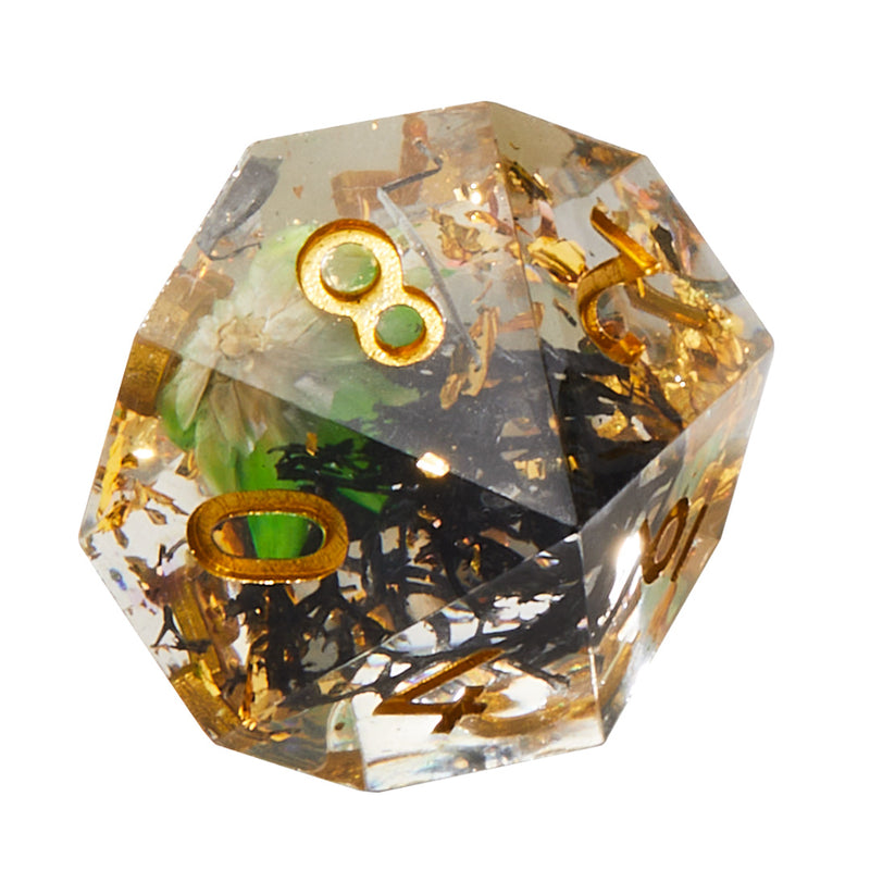 Green & Black Timeless Flower Sharp Edge Resin Dice Set | Rollacrit