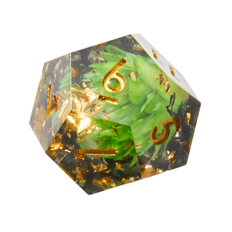 Green & Black Timeless Flower Sharp Edge Resin Dice Set | Rollacrit