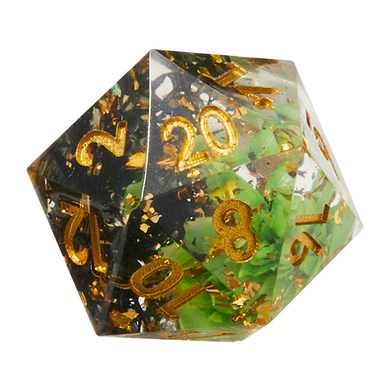 Green & Black Timeless Flower Sharp Edge Resin Dice Set | Rollacrit