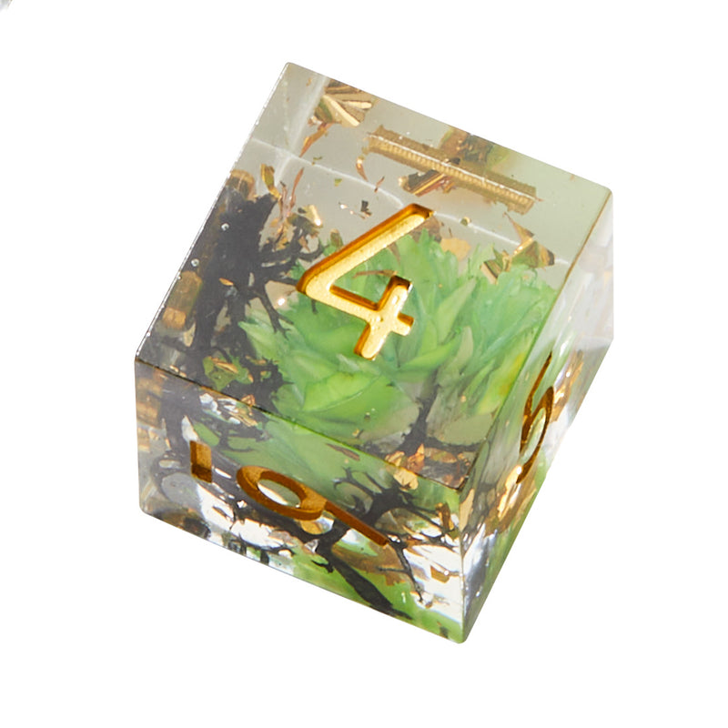 Green & Black Timeless Flower Sharp Edge Resin Dice Set | Rollacrit