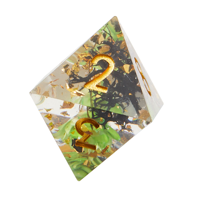 Green & Black Timeless Flower Sharp Edge Resin Dice Set | Rollacrit