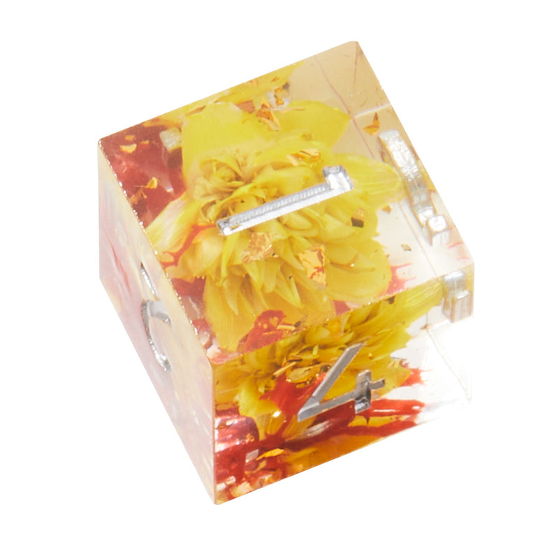 Yellow & Red Timeless Flower Sharp Edge Resin 7pc Dice Set | Rollacrit