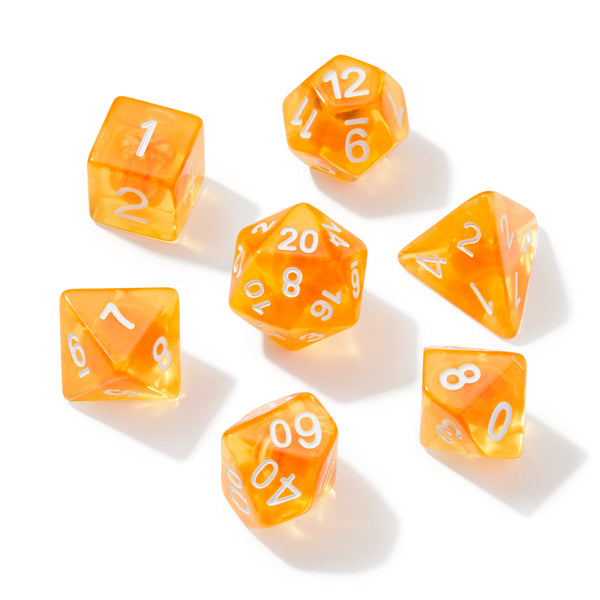 Orange Citrus Fragment Filled Resin 7pc Dice Set | Rollacrit