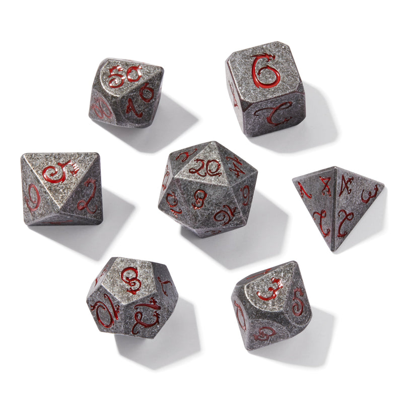 Ancient Dragon’s Breath Red Metal 7pc Dice Set | Rollacrit