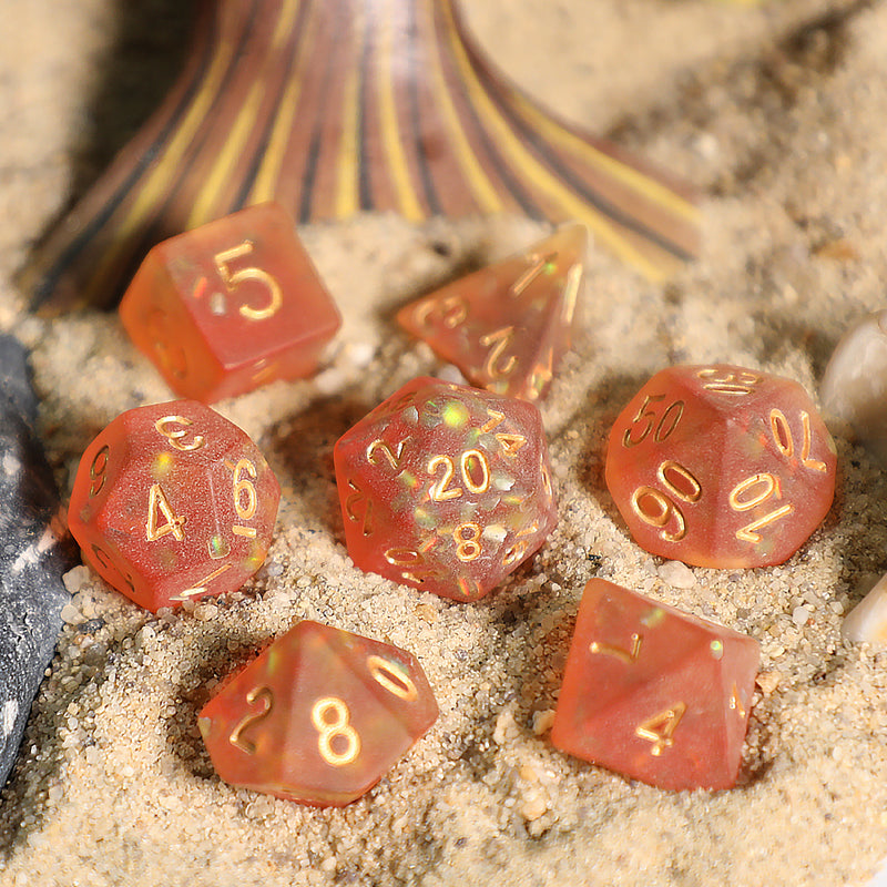 Frosted Mermaid Orange Resin 7pc Dice Set | Rollacrit