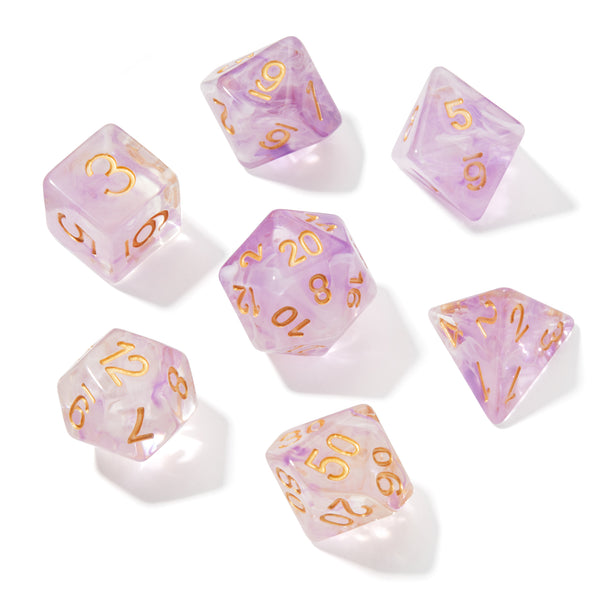 Purple Smoke Swirl Clear Resin 7pc Dice Set | Rollacrit