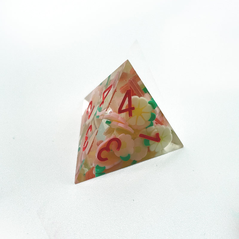 Pink and White Flower Sharp Edge Resin 7pc Dice Set | Rollacrit