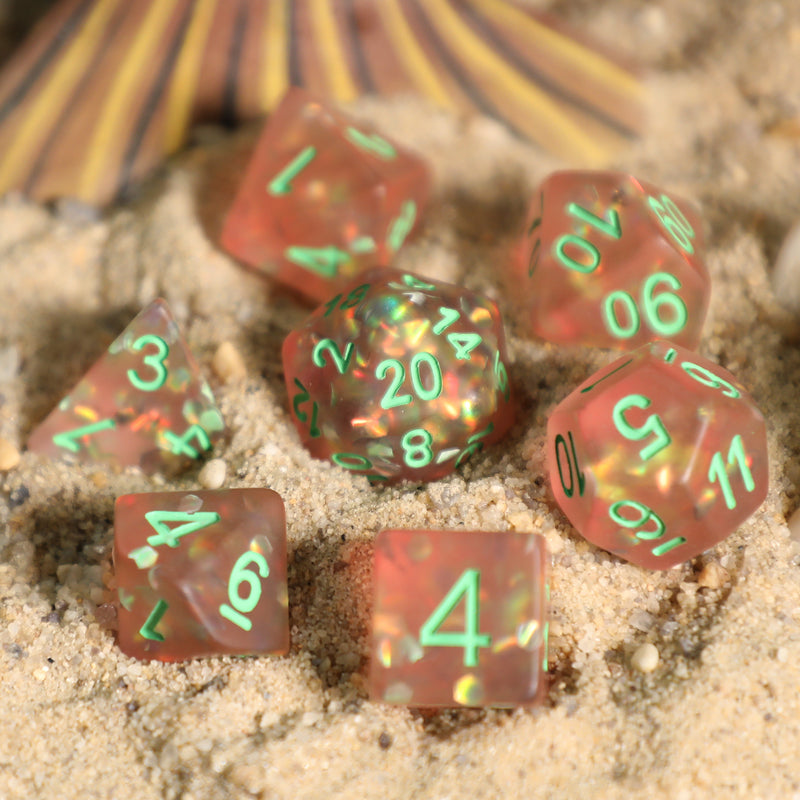Frosted Mermaid Coral Resin 7pc Dice Set | Rollacrit