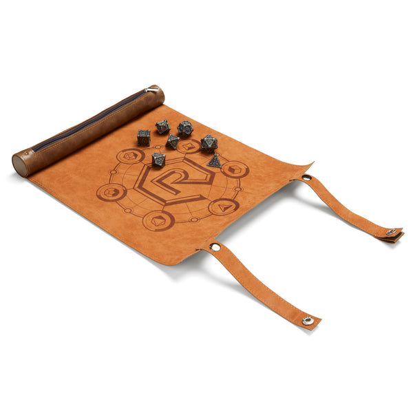 Phases of Crit Brown Vegan Leather Dice Bag and Mat | Rollacrit