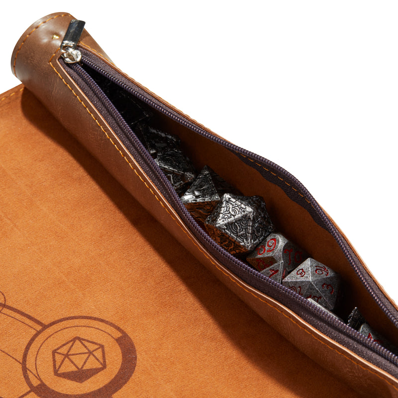 Phases of Crit Brown Vegan Leather Dice Bag and Mat | Rollacrit