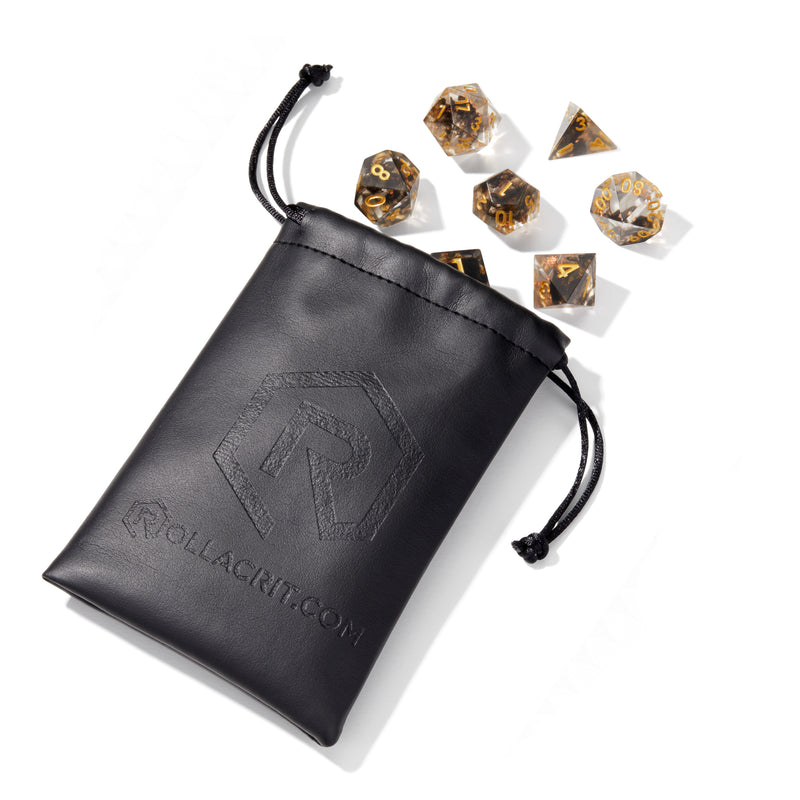Black Necromancer Crackle Sharp Edge Resin 7pc Dice Set | Rollacrit
