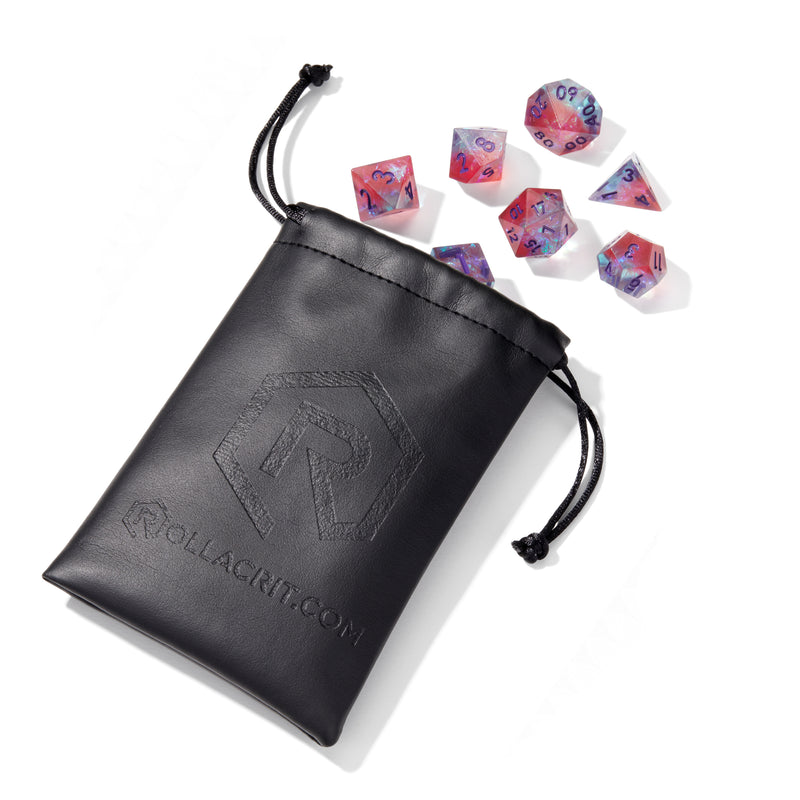 Unicorn's Pink Tears Crackle Sharp Edge Resin 7pc Dice Set | Rollacrit