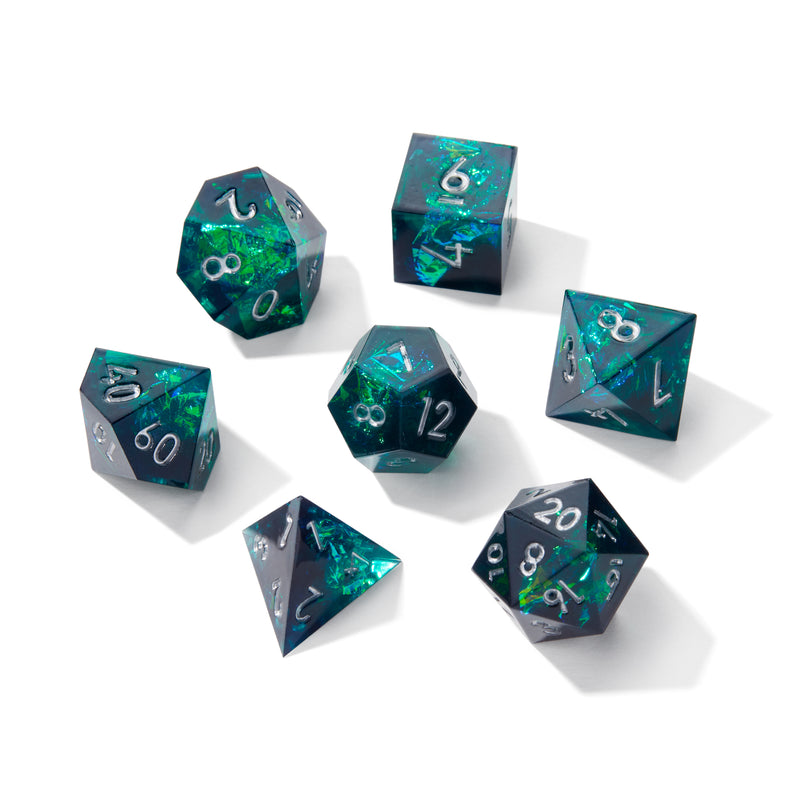 Elder Gods Crackle Sharp Edge Resin 7pc Dice Set | Rollacrit