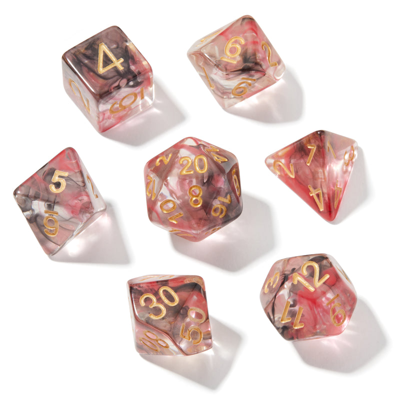 Red/Black Smoke Swirl Clear Resin 7pc Dice Set | Rollacrit