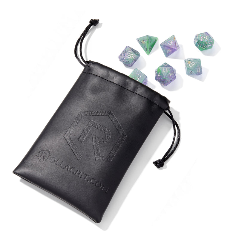 Seabed Treasure Green & Purple Glitter Resin 7pc Dice Set | Rollacrit
