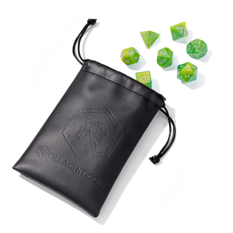 Seabed Treasure Yellow & Green Glitter Resin 7pc Dice Set | Rollacrit