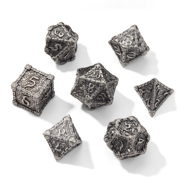 Silver Dagger of Venom Barrel Metal 7pc Dice Set | Rollacrit
