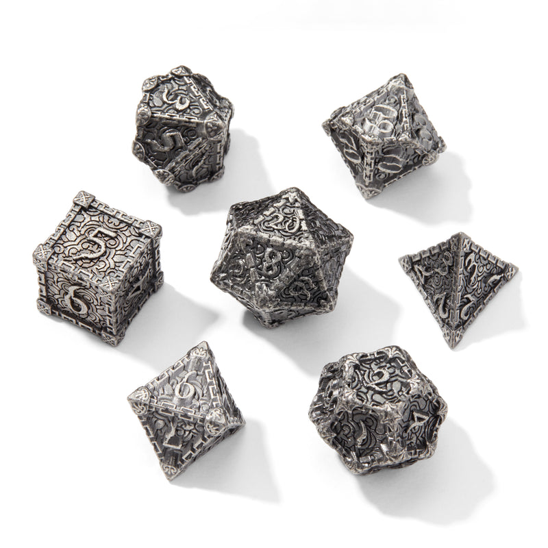 Silver Dagger of Venom Barrel Metal 7pc Dice Set | Rollacrit