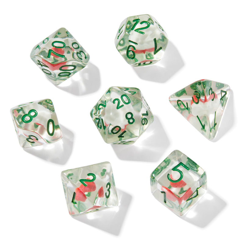 Santa's Hat Fragment Filled Resin 7pc Dice Set | Rollacrit