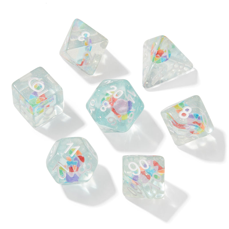 Clear Color Wheel Fragment Filled Resin 7pc Dice Set | Rollacrit