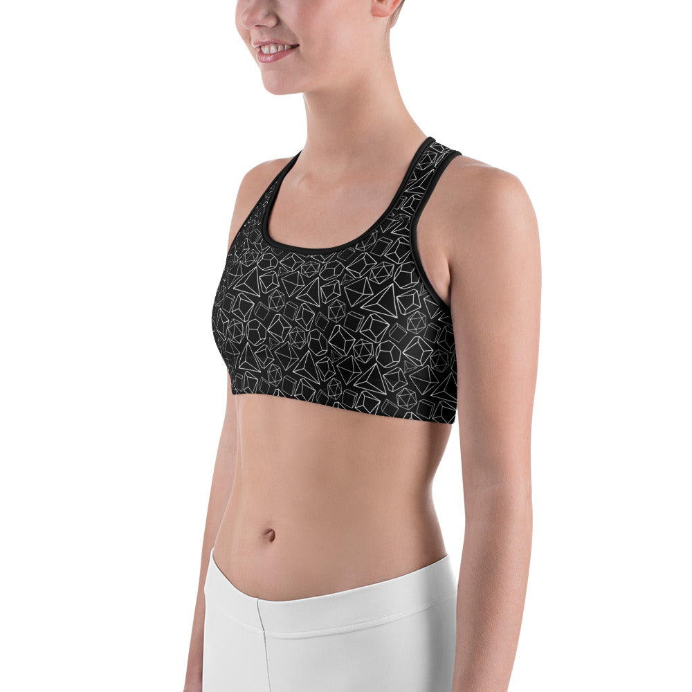 Gen Con White Dice Pattern Sports Bra | Rollacrit