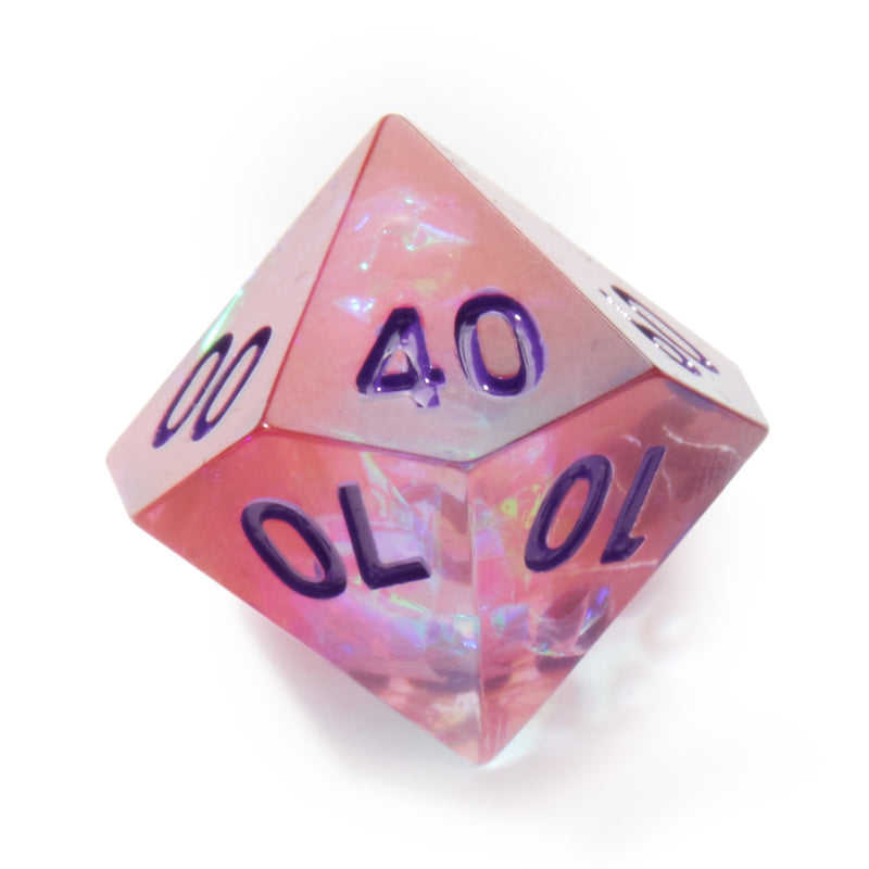 Unicorn's Pink Tears Crackle Sharp Edge Resin 7pc Dice Set