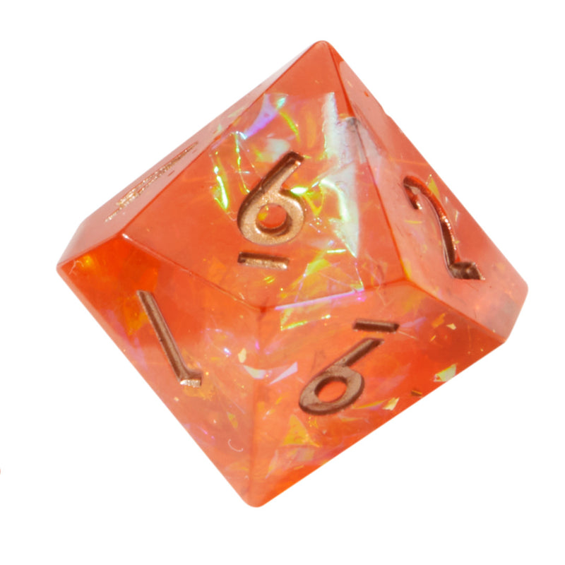 Orange Inferno Crackle Sharp Edge Resin 7pc Dice Set
