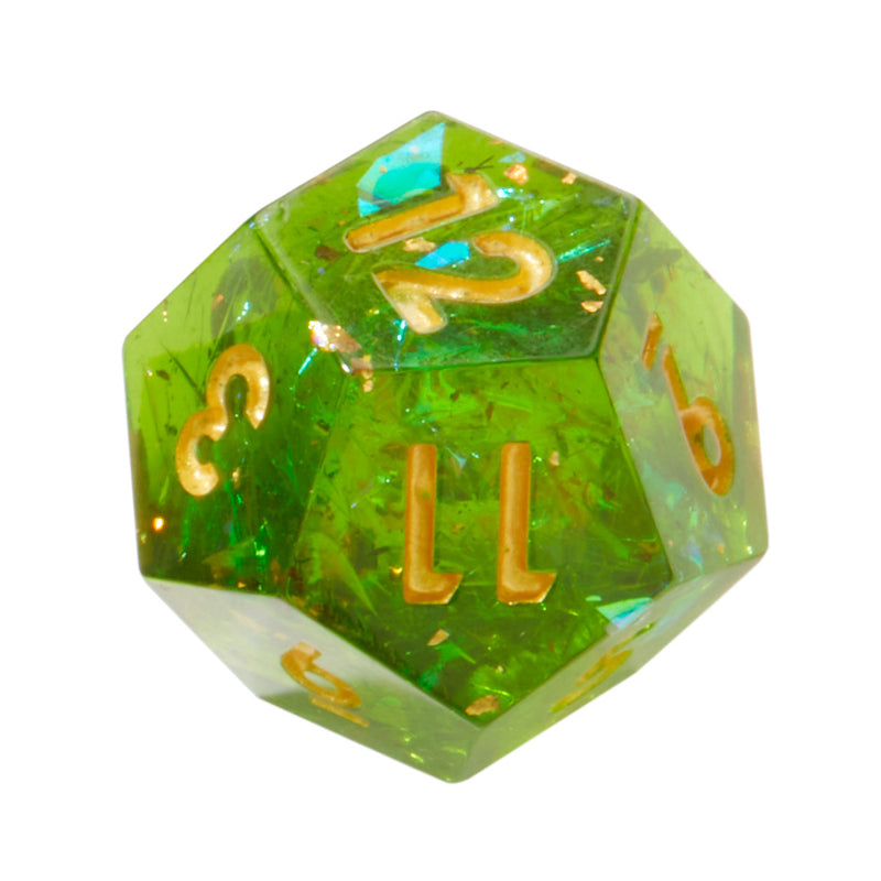 Green Plague Crackle Sharp Edge Resin 7pc Dice Set