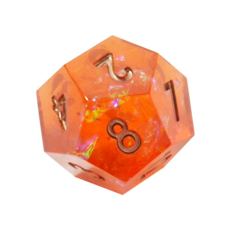 Orange Inferno Crackle Sharp Edge Resin 7pc Dice Set