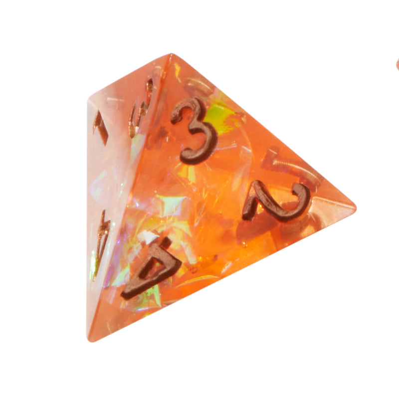 Orange Inferno Crackle Sharp Edge Resin 7pc Dice Set
