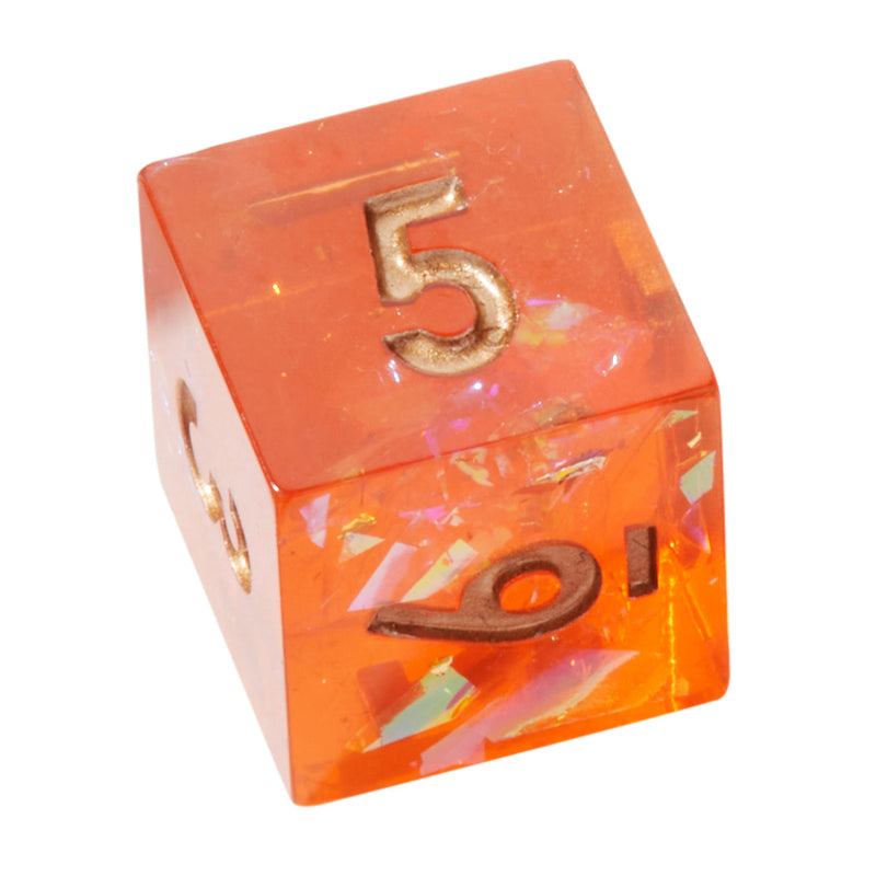 Orange Inferno Crackle Sharp Edge Resin 7pc Dice Set
