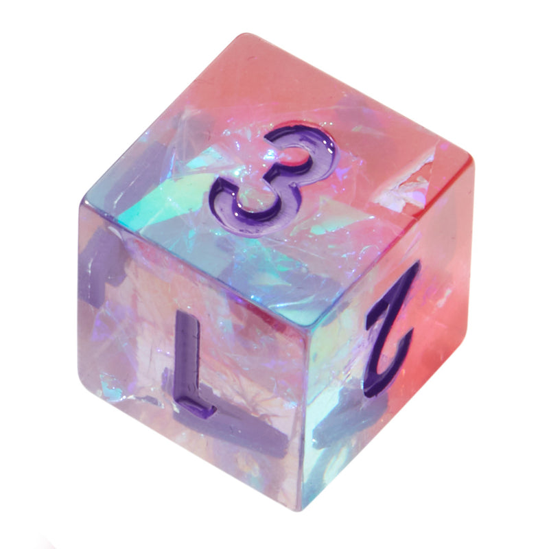 Unicorn's Pink Tears Crackle Sharp Edge Resin 7pc Dice Set