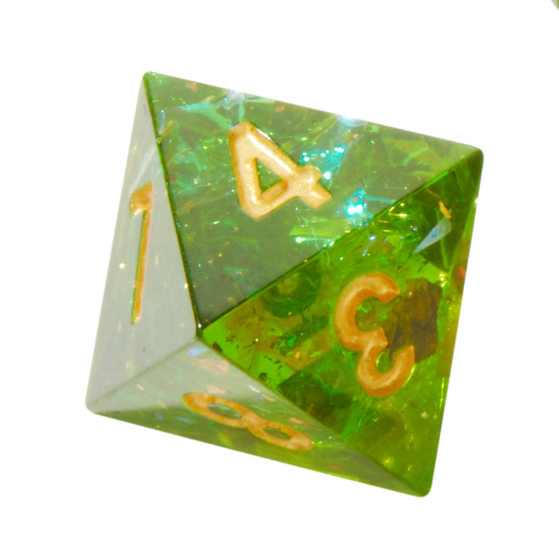 Green Plague Crackle Sharp Edge Resin 7pc Dice Set