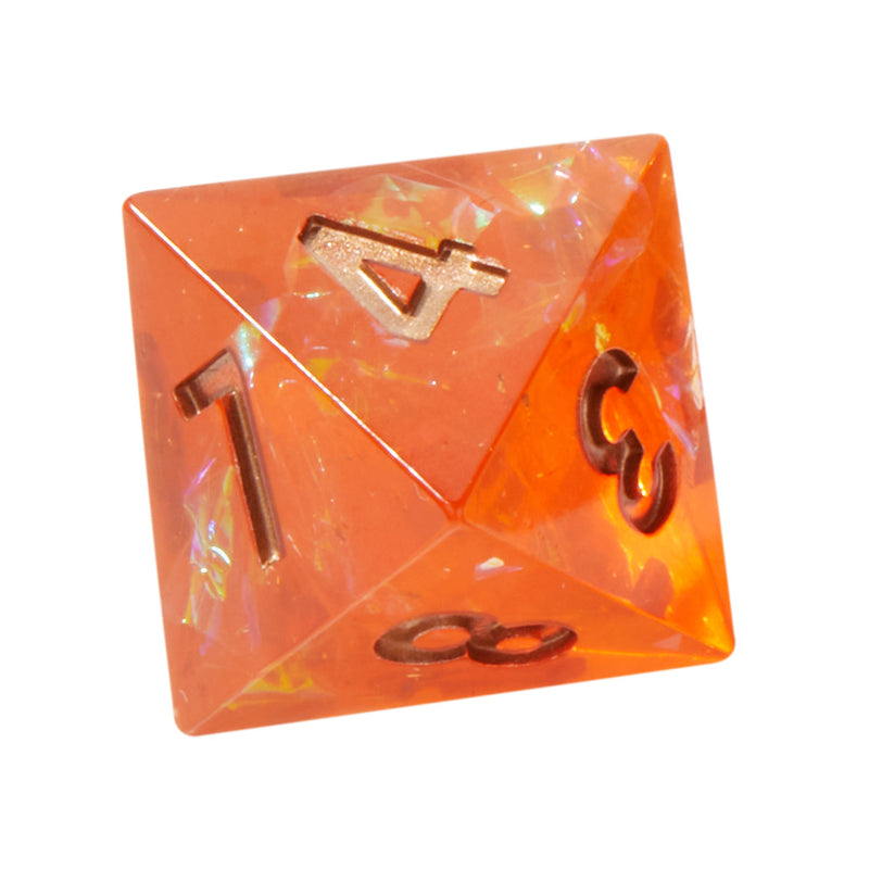 Orange Inferno Crackle Sharp Edge Resin 7pc Dice Set